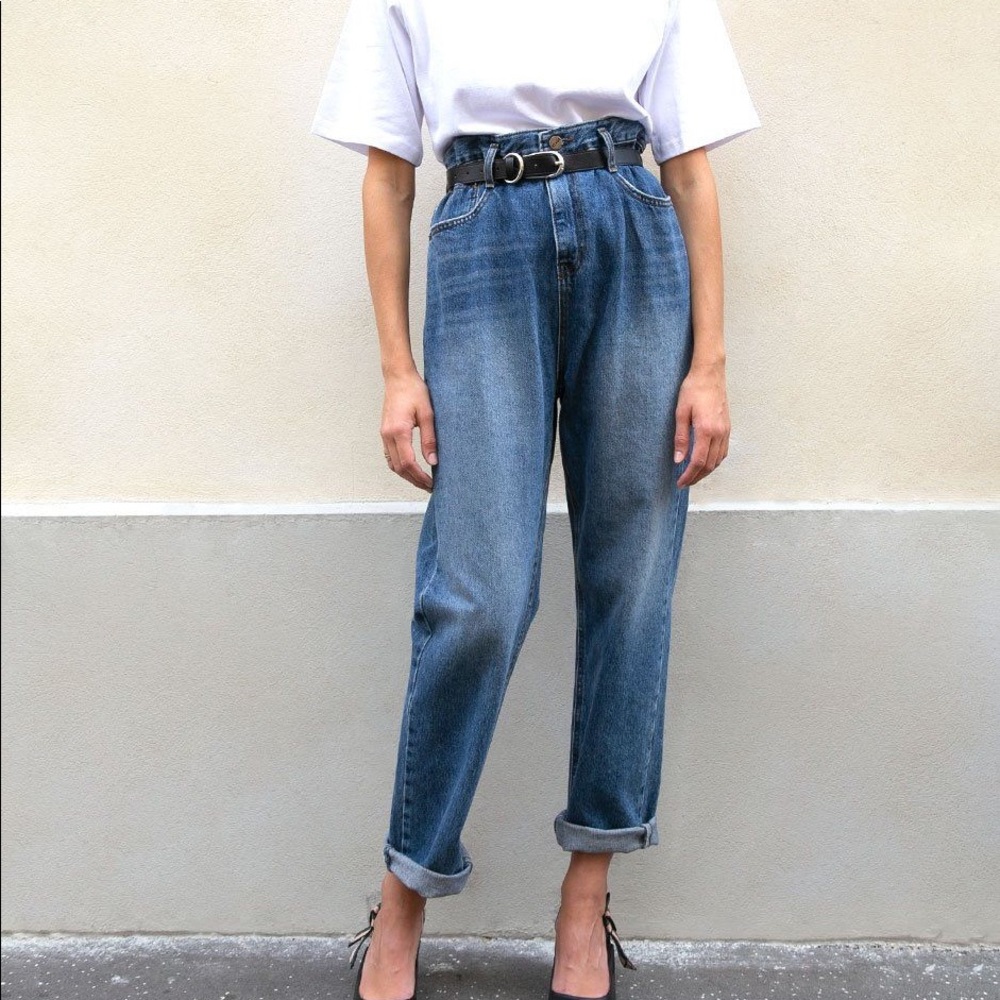 Frankie Shop Medium Blue Washed Paperbag Jeans